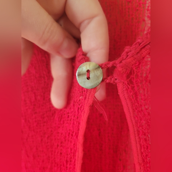 Baik Baik Honolulu handmade crochet mesh red cardigan shrug pull over OS - Picture 4 of 7